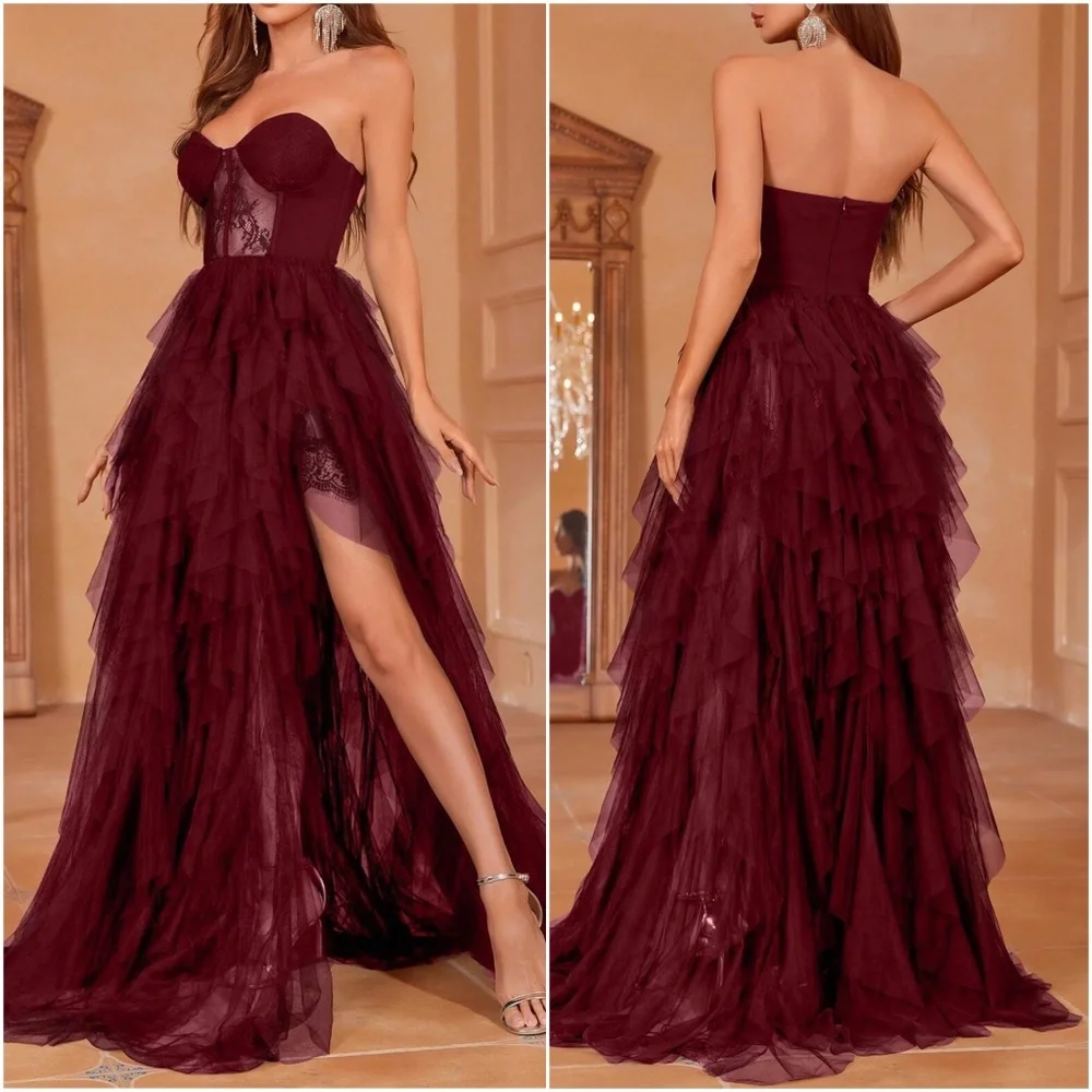 Luxe Strapless Lace Party Holiday Evening Formal Wedding Party - Picture 3 of 15